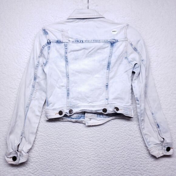 Free People Button Up Blue Jean Jacket Womens Size 2 Denim Casual Coat - Picture 6 of 10